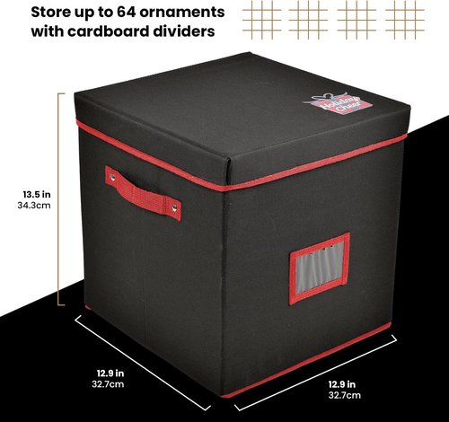 Holiday Cheer Premium Christmas Ornament Storage - 4 Tray Container for 64 Ornaments | Tear-Proof Fabric