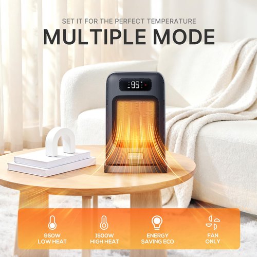 MORENTO Space Heater, Portable Space Heaters for indoor Use, Auto Temperature Control, LED Display Electric Heater, ECO Mode & 0-12H Timer, Quiet Heaters for Office, Bedroom, Home (Black, 1 Pack)