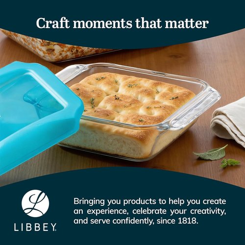 Libbey Baker’s Premium Glass Baking Dish Set - Stackable Casserole Dishes with Lids | 2-Piece Set for Lasagna & Brownies