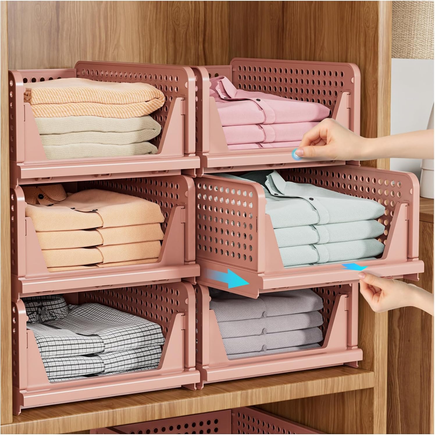 SNSLXH Stackable Closet Organizer Box - Multifunctional & Foldable Storage Basket | Pink, 5 Pack for Space-Saving Solutions