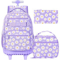 Girls Rolling Backpack, Women Roller Bookbag with Lunch Box for Adults, Water Resistant Wheeled School Bag for College Teens Kids Travel - Purple Flower