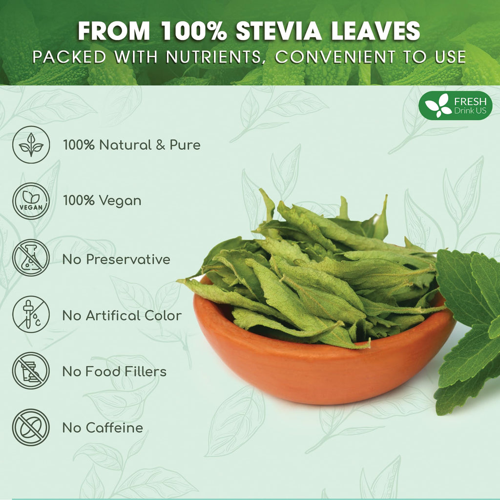 FreshDrinkUS, Premium 2.1oz Natural Stevia Leaves, 100% Pure Stevia Dried Leaves, Zero Calorie Sweetener, No Additives, No Caffeine, Vegan