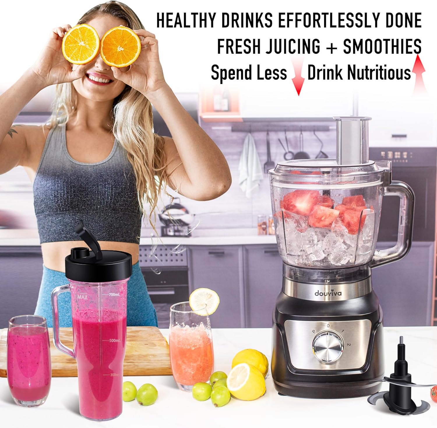 Skiennix Food Processor Blender Combo - 3-in-1 Countertop Blender with 8-Cup Bowl & 1000W Power