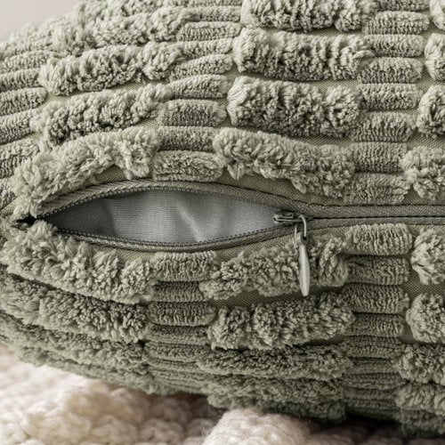 MIULEE Corduroy Throw Pillow Covers - Soft Boho Striped Design | 18x18 Inch Light Olive Green, Set of 2