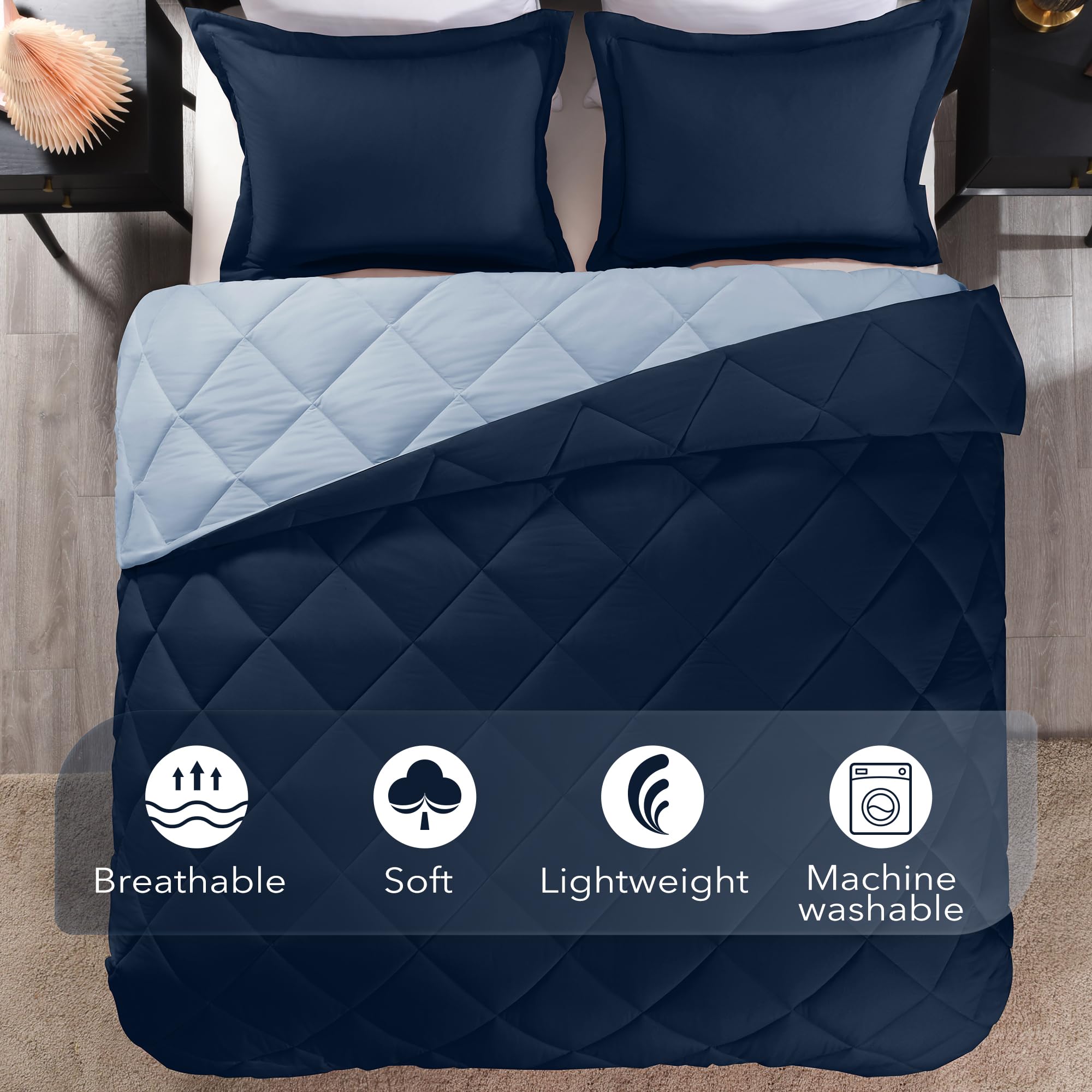 downluxe King Size Comforter Set - Blue and Sapphire King Comforter, Soft Bedding Sets for All Seasons -3 Pieces - 1 Comforter (104"x92") and 2 Pillow Shams(20"x36")