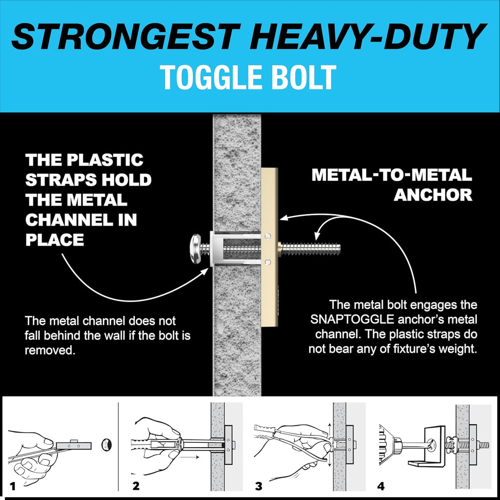 TOGGLER Drywall Anchor - Heavy-Duty 1/4-20 Fastener, Holds 265 lbs Each | 20 Pack for 1/2" Drywall