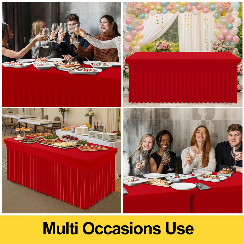 Smiry Spandex Tablecloth, Elastic Fitted Stretch Tablecloth for 6FT Rectangle Tables, Waterproof Washable Table Cover Skirt for Outdoor, Wedding, Banquet & Parties (Red, 72Lx30Wx30H Inch)