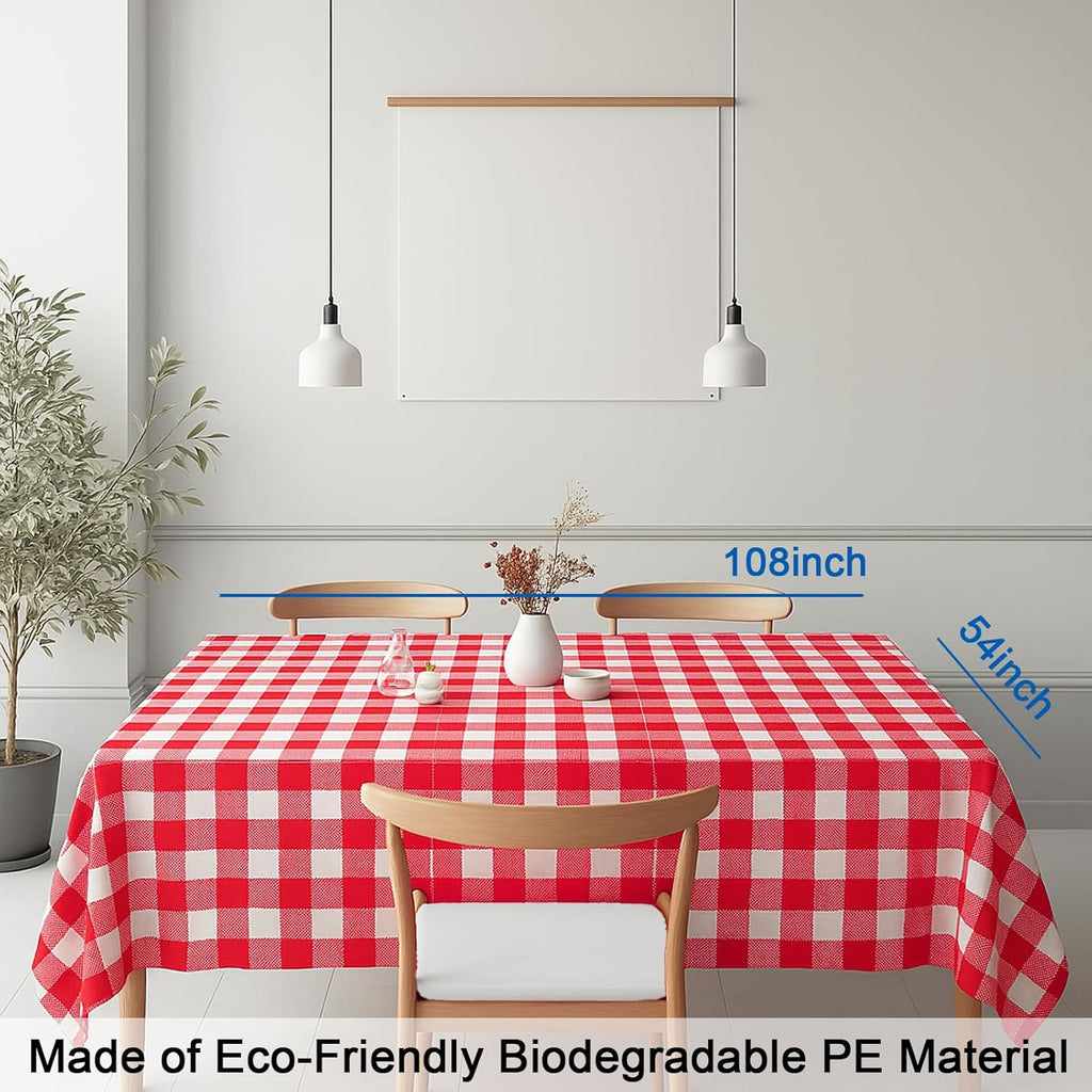 Regine Switzerland Gingham Tablecloths - Red & White Checkered, Waterproof, 54 x 108 Inches | 3 Pack for Parties