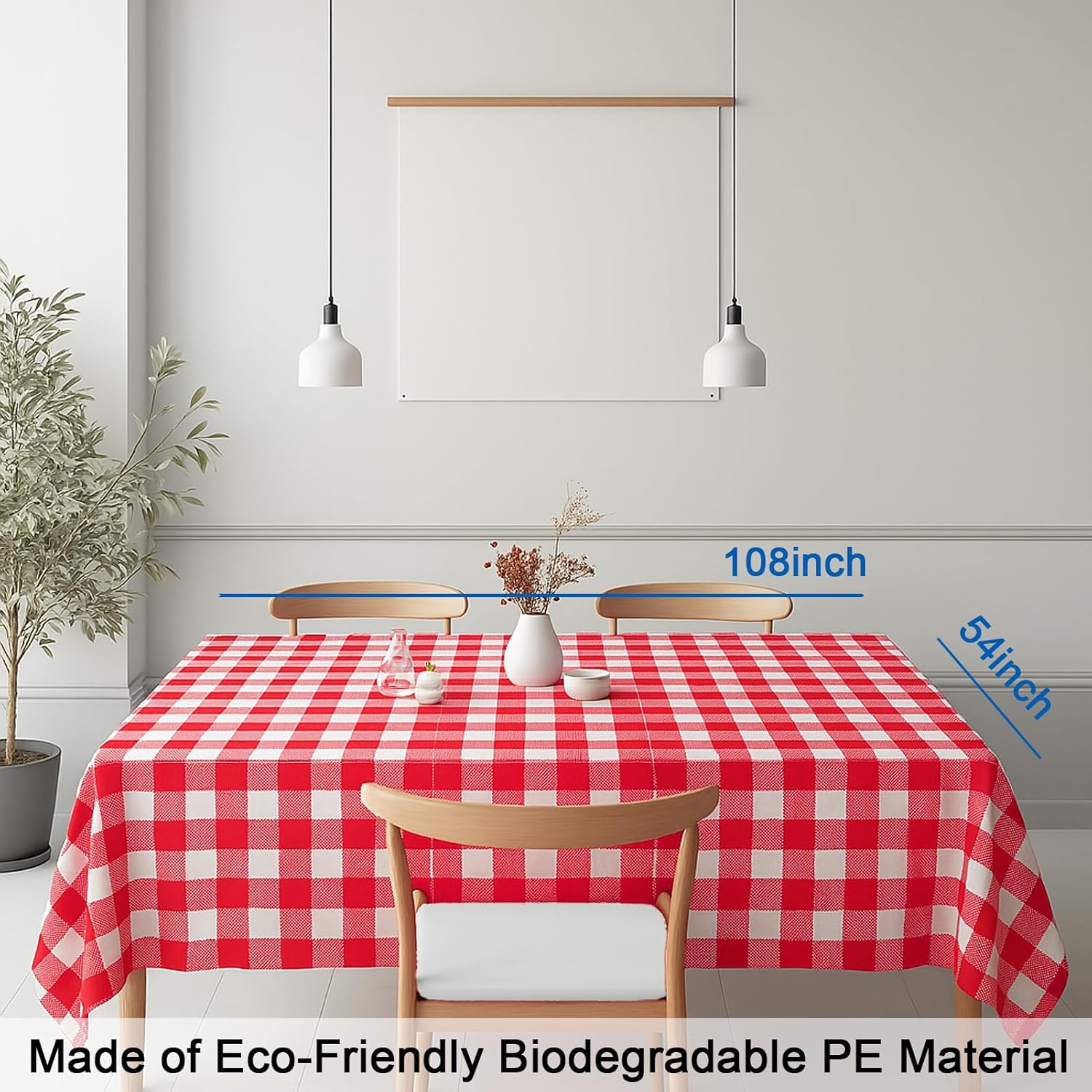 Regine Switzerland Gingham Tablecloths - Red & White Checkered, Waterproof, 54 x 108 Inches | 3 Pack for Parties