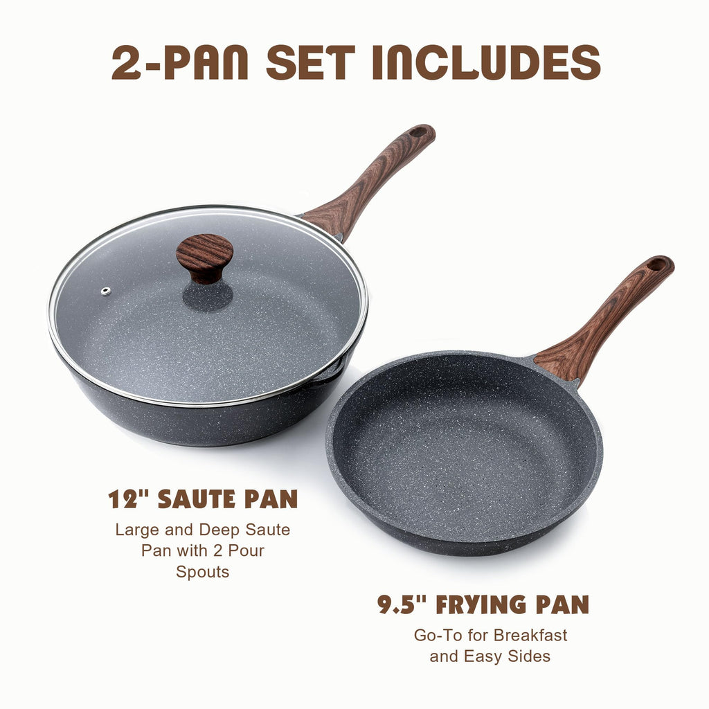 SENSARTE Nonstick Frying Pan Skillets, Swiss Granite Coating Omelette Pans, Healthy Cookware, Free of Intentionally Added PFOA (9.5 Inch Frying Pan and 5QT Saute Pan)
