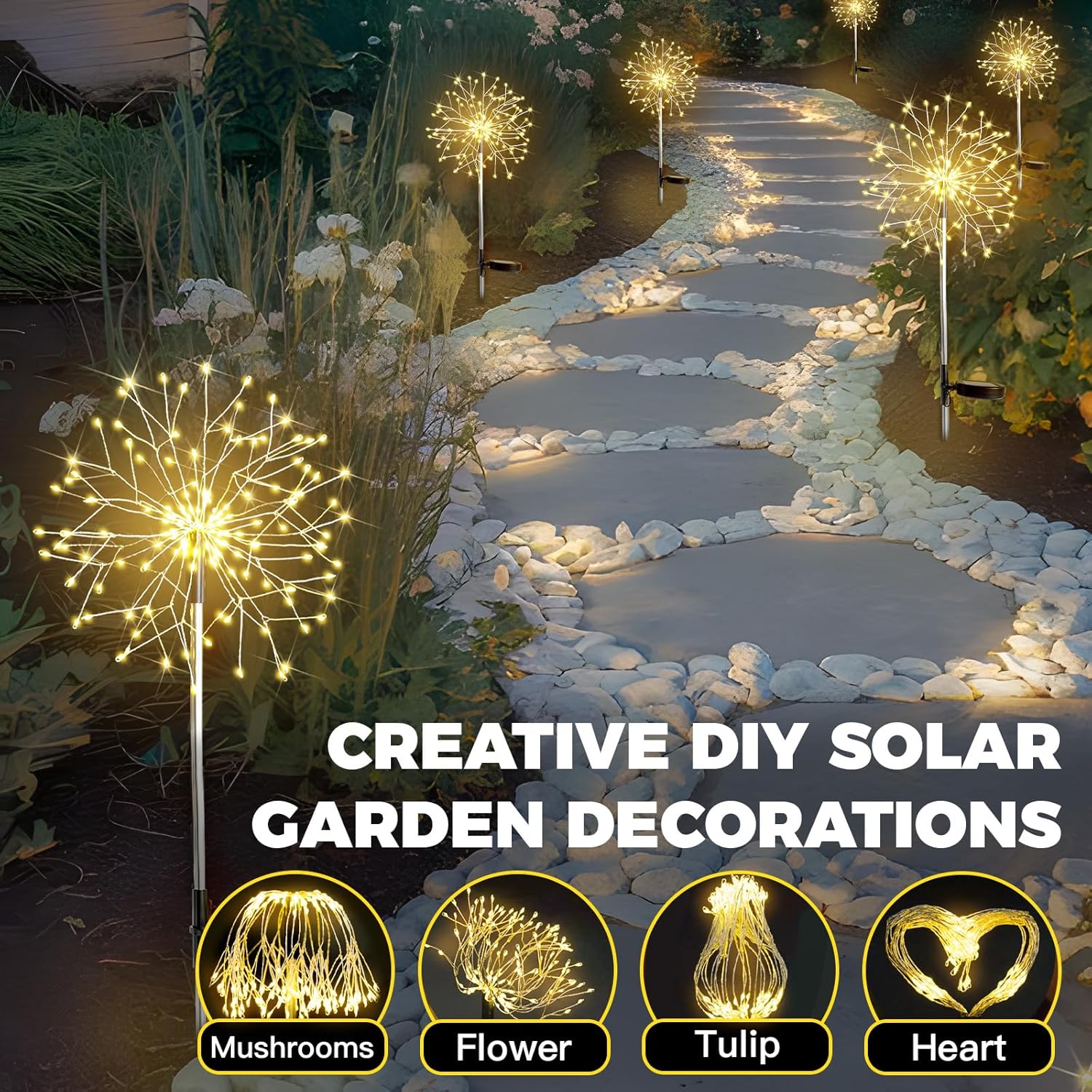 Suddus Solar Garden Lights - Waterproof 150LED Decorative Firework Lights | 2-Pack Warm White for Yard & Patio