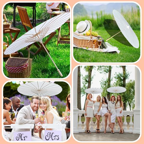 MOTOTO 16 Pieces 33 Inches White Paper Umbrellas Parasol Chinese Japanese Oiled Paper Umbrellas Decorative DIY Painting Parasol for Wedding Bridal Party Decor