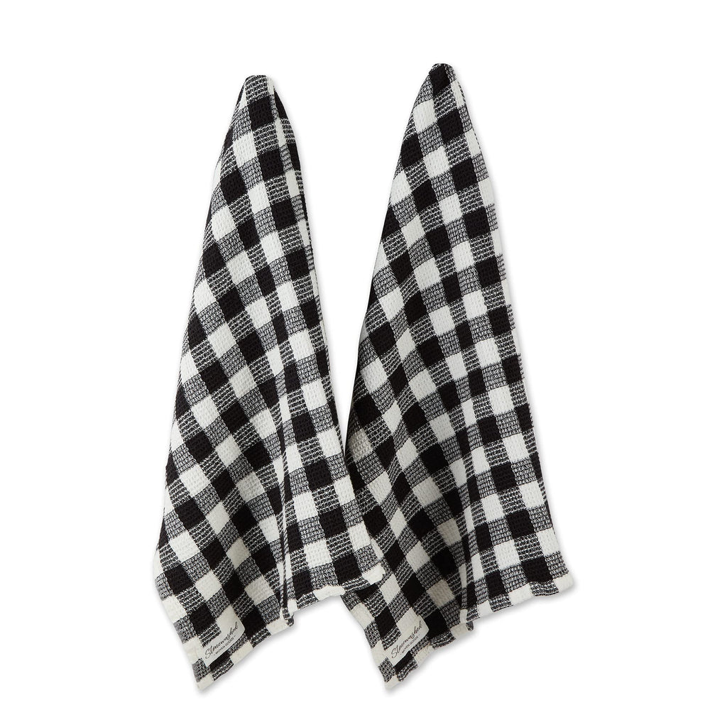 DII Washed Waffle Weave Collection, Dishtowel Set, 18x28, Dusty Blue Check, 2 Piece
