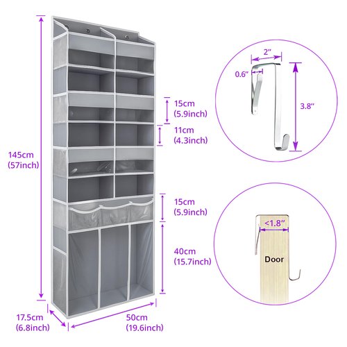EZVERY Extra Large Over The Door Organizer with Clear Pockets - 8 Compartments & XL Bottom Storage, Heavy-Duty Hanging Organizer for Bathroom, Bedroom, Closet (57 Inch Height).