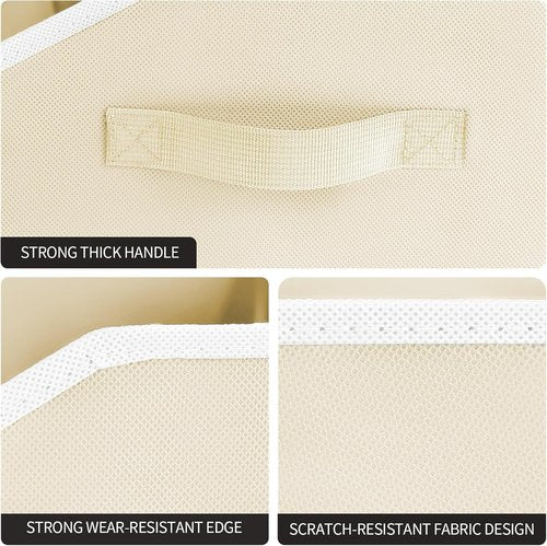 Homsorout Storage Bins - Large Trapezoid Fabric Organizers with Handles | 4 Pack in Beige for Closet & Shelf