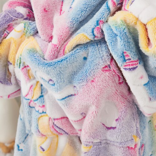 Softan Kids Snuggies Wearable Fleece Blanket with Sleeves & Foot Pocket for Kids Girls Boys, Lightweight Soft Blanket,Glow in the dark Rainbow Unicorn