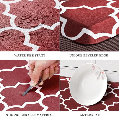 WISELIFE Anti Fatigue Floor Mat - 4/5 Inch Thick Kitchen Mat Non Slip Waterproof Heavy Duty Ergonomic Comfort Mat Durable for Home, Office, Sink, Laundry,(22" x 72", Red)