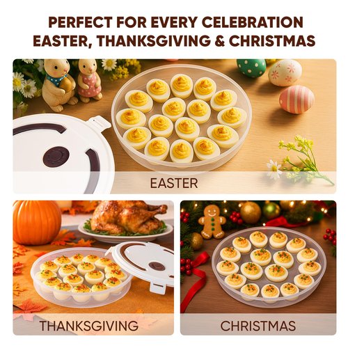77L 2-Pack Deviled Egg Container with Lid – 34-Egg Platter with Handle, Stackable & Portable Carrier for Parties, Holidays, Camping, and Fridge Storage