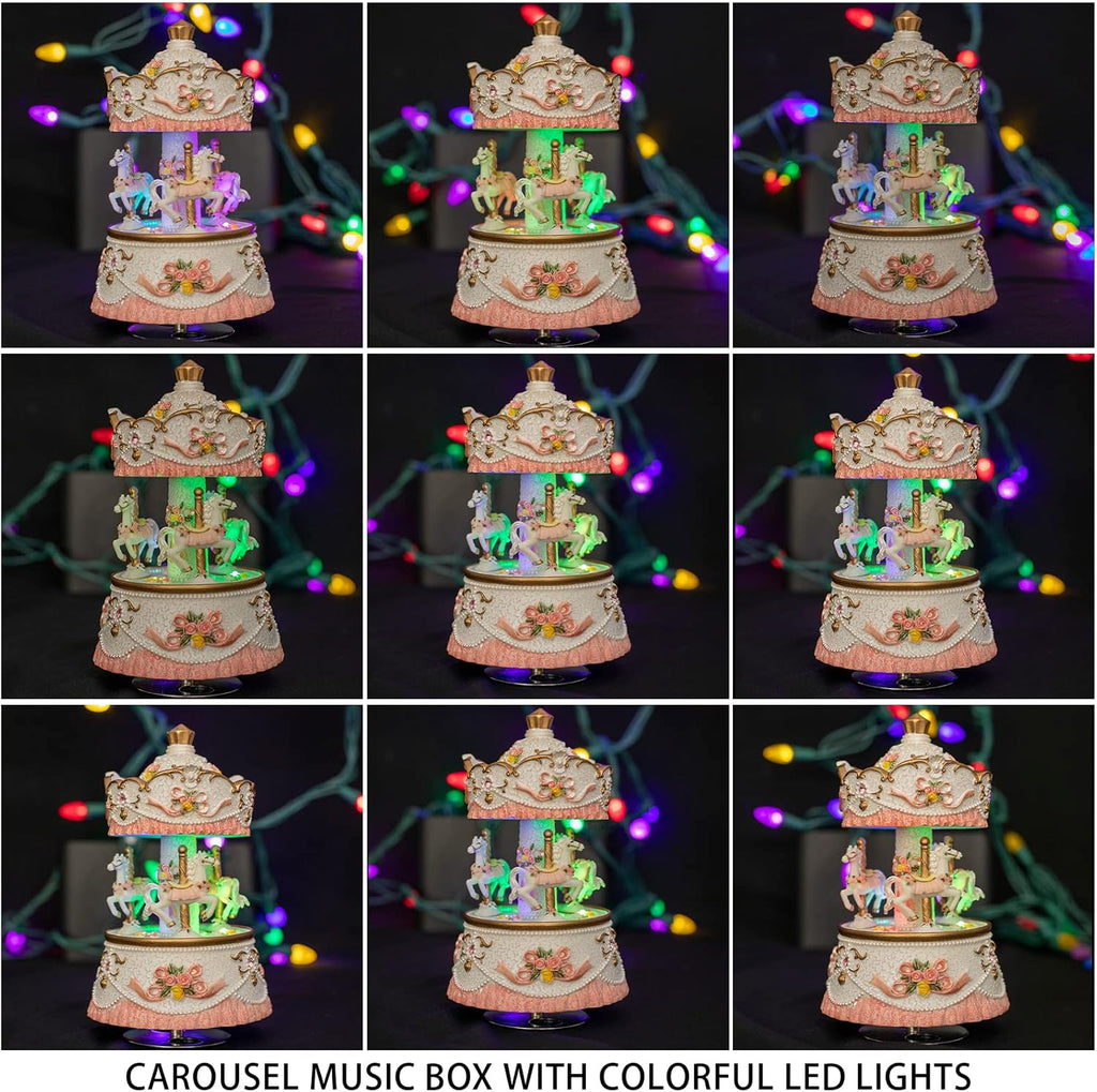 Skiennix Carousel Music Box - Colorful LED Lights & Luxury Horse Figurines | Perfect Gift for Kids