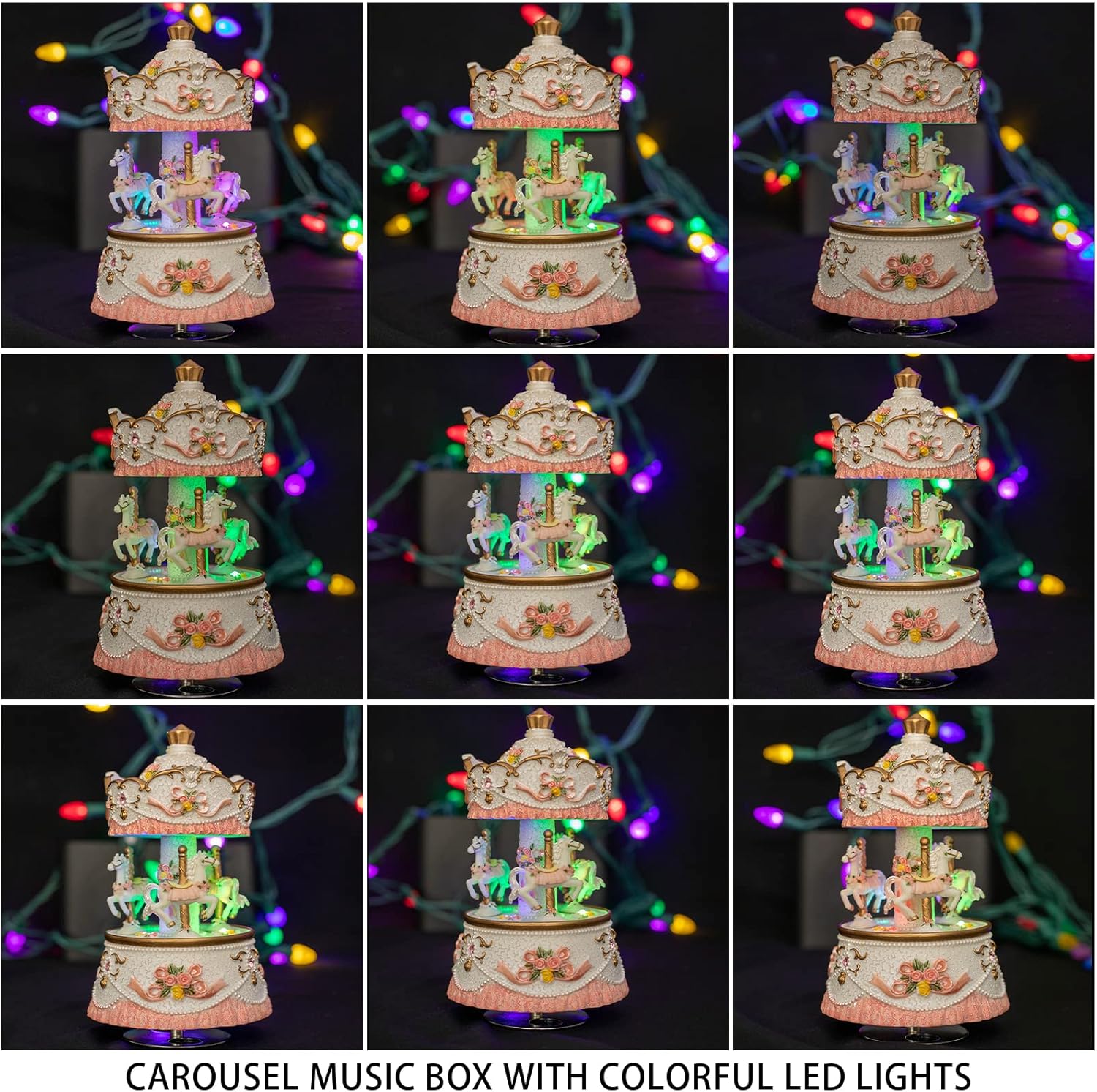 Skiennix Carousel Music Box - Colorful LED Lights & Luxury Horse Figurines | Perfect Gift for Kids
