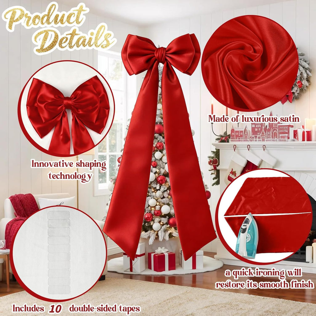 Skiennix Christmas Tree Topper Bow - Giant 75x19 Inch Red Satin Decor for Weddings & Parties