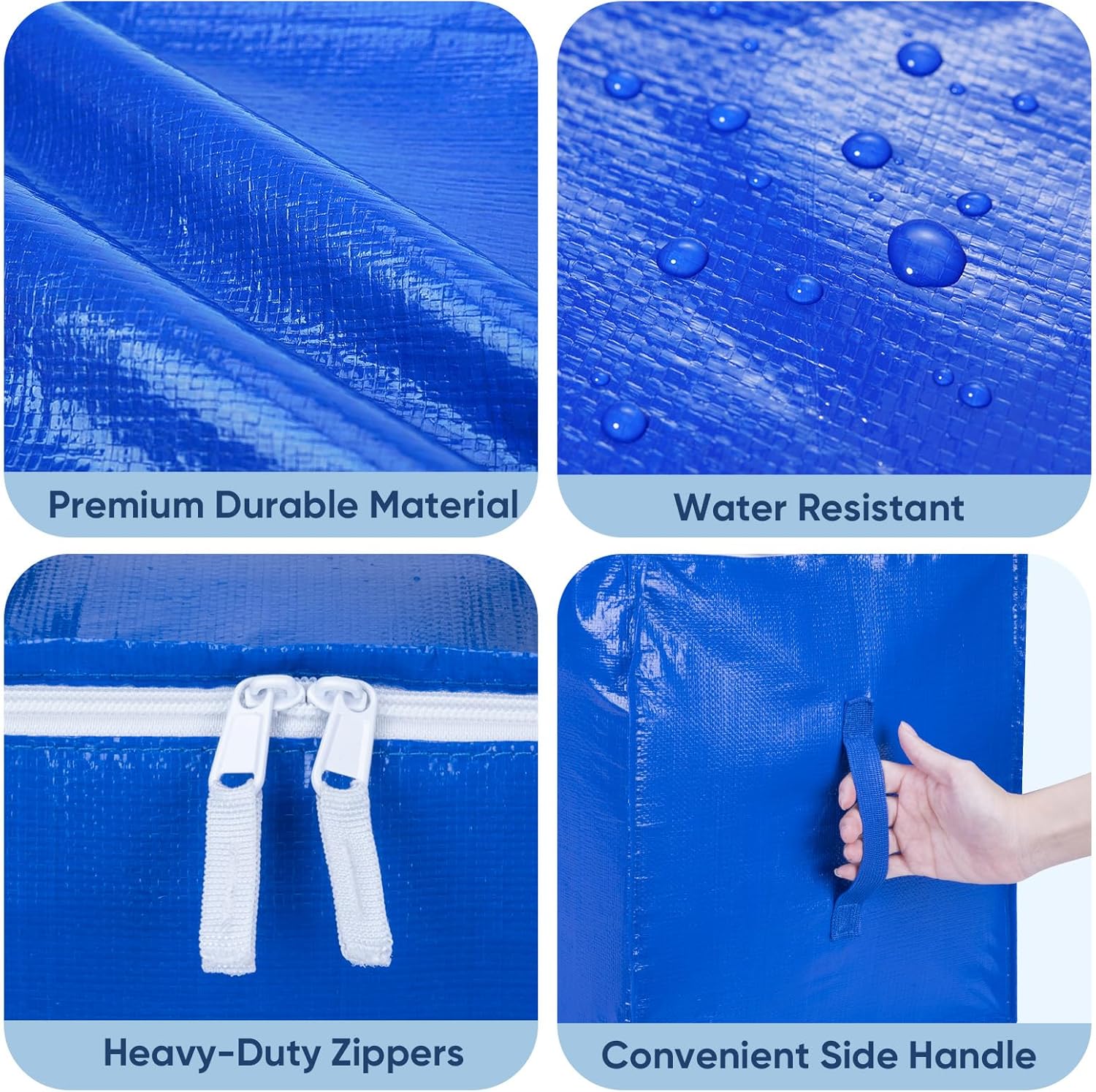 BALEINE Oversized Moving Bags - Heavy-Duty Storage Totes with Reinforced Handles | Royal Blue, 8-Pack