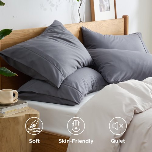 Bedsure Queen Pillow Cases Set of 4 - Dark Grey Brushed Microfiber Pillowcases 4 Pack, Super Soft Pillow Case Covers with Envelope Closure for Kids, Wrinkle, Fade Resistant, 20x30 Inches