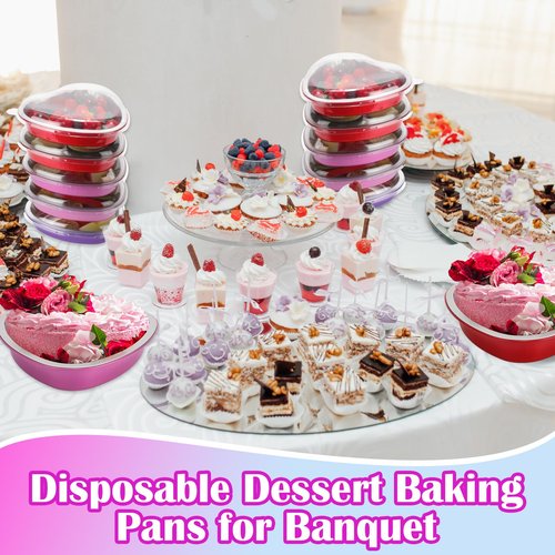 Patelai 25 Sets 22.7 oz Valentine's Heart Shaped Cake Pans with Lid 7.4 '' Valentine's Day Large Disposable Foil Aluminum Heart Baking Pan for Valentines Day Baking Wedding Party Supplies(Multicolor)