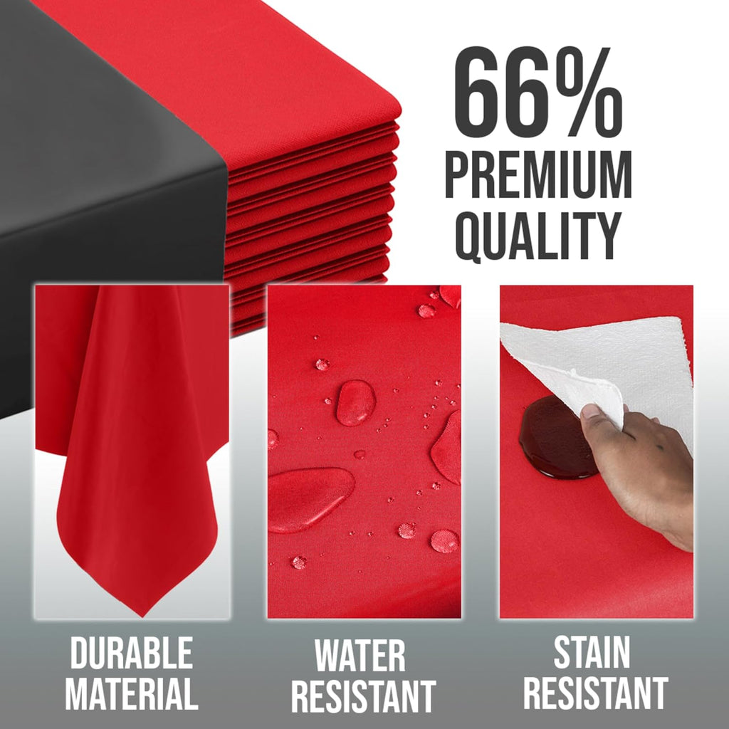Red Tablecloths | 48-Pack Disposable Plastic Tablecloths - 54" x 108" for Rectangle Tables