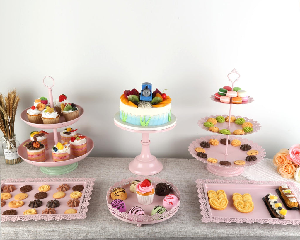 6 Pcs Metal Cake Stand Sets for Dessert Table, Cake Pop Stand Set & Dessert Table Trays & Tiered Cupcake Holder Perfect Display for Wedding, Party, Birthday, Baby Shower, Decorations (White)