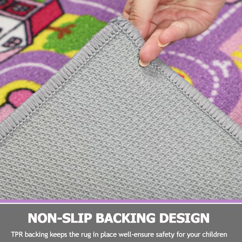 Capslpad Kid Rug for Playroom Purple Play Rug Traffic Road Car Play Mat 6.6x5.0 ft Educational Learning Area Rug Washable Kids Carpet for Children Girls Bedroom,Playroom,Nursery Room Decor