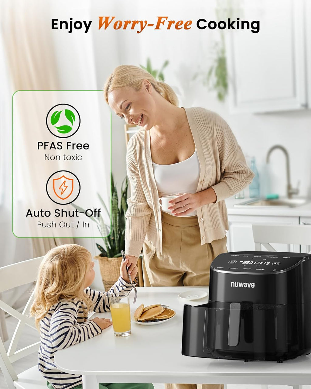 Nuwave Brio Plus Air Fryer - 8 Qt, PFAS-Free, 7 Digital Cooking Functions | Bake, Roast, Dehydrate & More