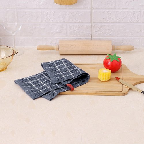 Homaxy 100% Cotton Dish Cloths, 6 Pack-12 X 12 Inches, Check Design Waffle Weave Dish Rags for Washing Dishes, Ultra Absorbent and Fast Drying Dishcloths, Grey