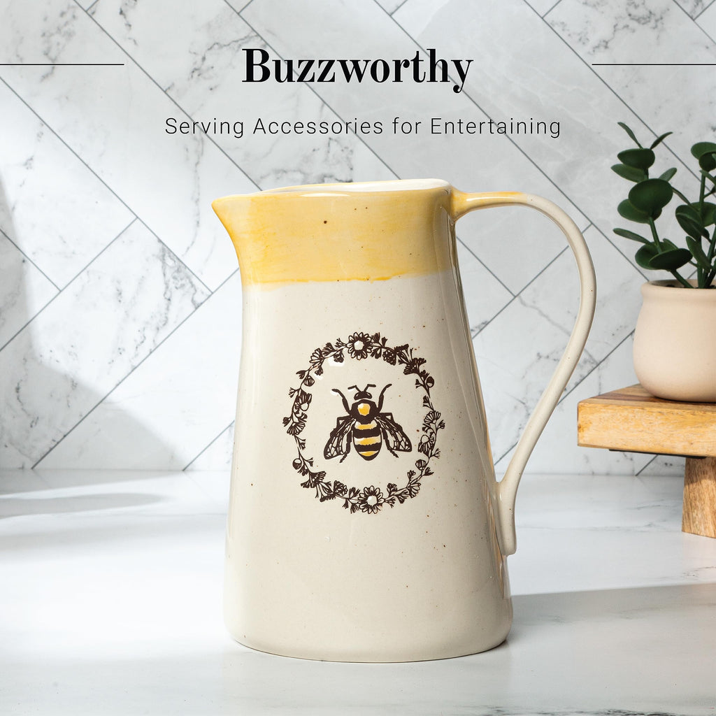 Young's Inc. Ceramic Water Pitcher - Large Serving Pitcher for Iced Tea, Coffee, and Cold Drinks - Ideal for Family Gatherings, Dinner Parties, and Brunches - 7" x 4.75" x 9.5" - Bee