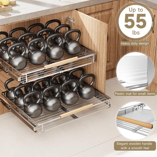 taiheis 2 Pack Expandable Pull Out Cabinet Organizer，Side Mounting 12.3~18.5"x22.5"Cabinet Pull Out Shelves, Expandable Slide Out Spice Rack for Kitchen Bathroom Office