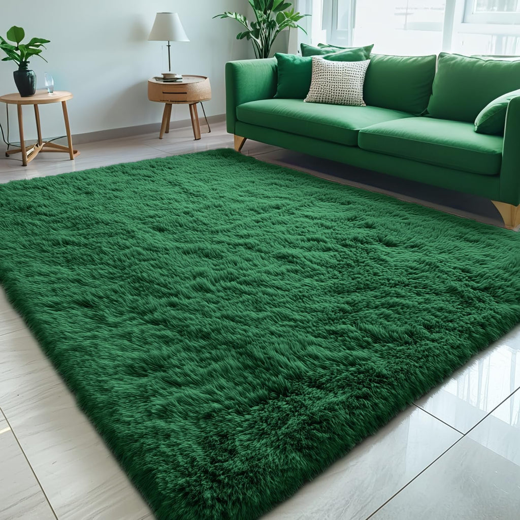 OLANLY Large Area Rug - Soft Fluffy Shaggy Carpet for Living Room & Bedroom | 5x8 Dark Green