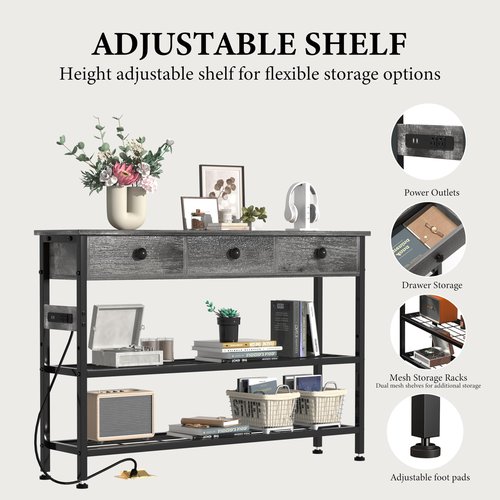 47" Narrow Console/Entryway Table with Storage & 3 Drawers & Outlets, for Sofa & Living Room, Hallway/Foyer/Couch/TV/ Aquarium Stand Table for Entryway with USB Ports, LED Light Strip,Perfect for Home