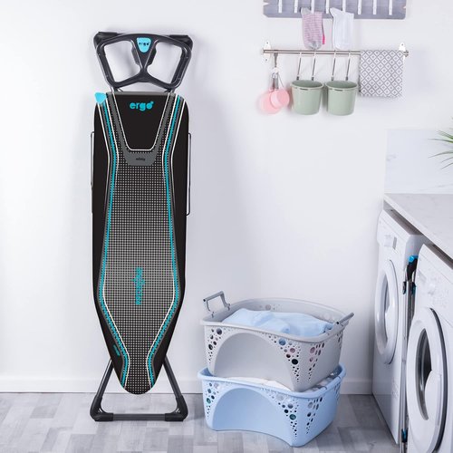 Minky Homecare Ergo Plus Prozone Ironing Board - Full Size Freestanding with Heat Reflective Cover | 48" x 15" (Gunmetal & Blue)