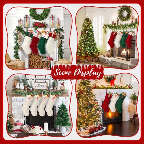 Ulico Initial Christmas Stockings, 18’’ Large Embroidered Monogram Knit Christmas Stocking,Xmas Stocking for Kids, Holiday and Family Stocking for Fireplace or Party Decoration Red-White Letter A