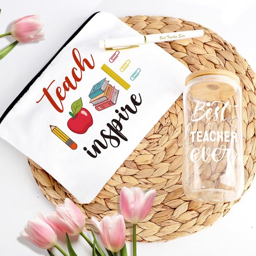 Frerdui 36 Pcs Teacher Appreciation Gift Bulk - Best Teacher Gifts, Thank You Gifts, Back to School Set, 16oz Coffee Beer Can Glass with Lids Straws Brushes Graduation Gift Christmas Birthday