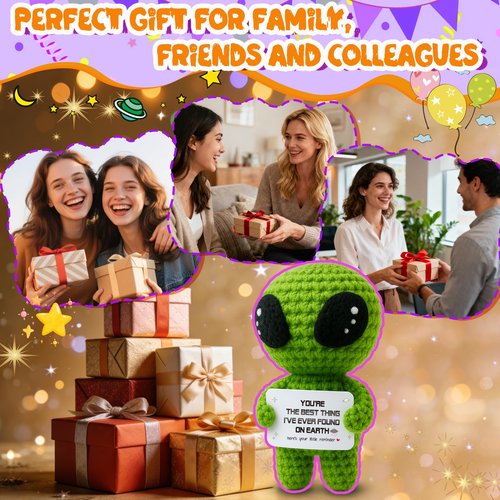 MAMAGIFTREE Funny for Men Women - Best Thing on Earth Emotional Support Alien Collectible - Romantic Birthday I Love You Gift for Boyfriend Girlfriend, Husband Wife, Unique Crochet Pocket Hug