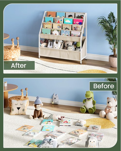 CHOEZON Kids Bookshelf, 4-Tier Bookshelf for Kids, Large Capacity Book and Toy Storage Organizer, Toddler Book Shelf for Kids Room, Nursery, Playroom, Beige TCW09WM