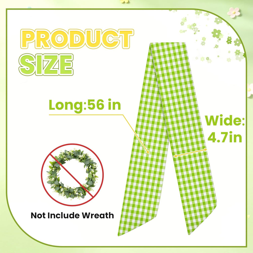 Regine Switzerland Spring Wreath Sash - 56 Inch Green & White Plaid for Holiday Decor | Indoor & Outdoor Use