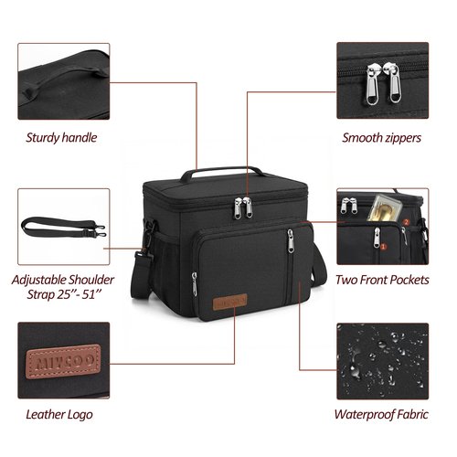 MIYCOO Lunch Bag for Men Women, Insulated Lunch Box Leakproof Cooler Tote, Reusable Soft Bag with Shoulder Strap for Work, Picnic, Beach & Travel, 12-Can (9L) -Black