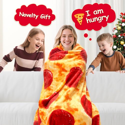 mermaker Pepperoni Pizzas Blanket 60 inches for Adult Kids, Realistic Pizzas Throw Blanket Funny Gifts for Women Men Teen Boy Girl, 285 GSM Soft Flannel Food Blanket for Christmas Birthday Gifts-Red