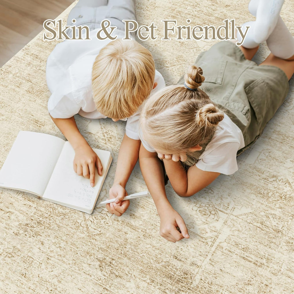 Soalmost Washable Area Rug - Vintage Beige 8x10 Soft Non-Slip Rug for Living Room & Bedroom