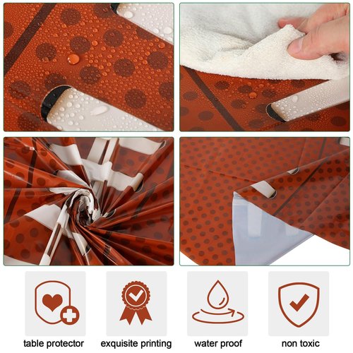 Oudain 3 Pcs Rugby Round Tablecloths, 84 Inches, PET Plastic, Disposable, Party Table Cover, Circle Tablecloth for Sports Themed Events