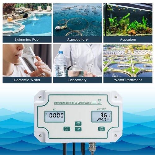 JuviPerpric 3-in-1 WiFi Smart Water Quality Tester, High Precision pH/EC/Temp Monitor with BNC Probe Real-Time APP Alerts & Data Export, pH Controller for Aquarium, Pool, Drinking Water, Lab