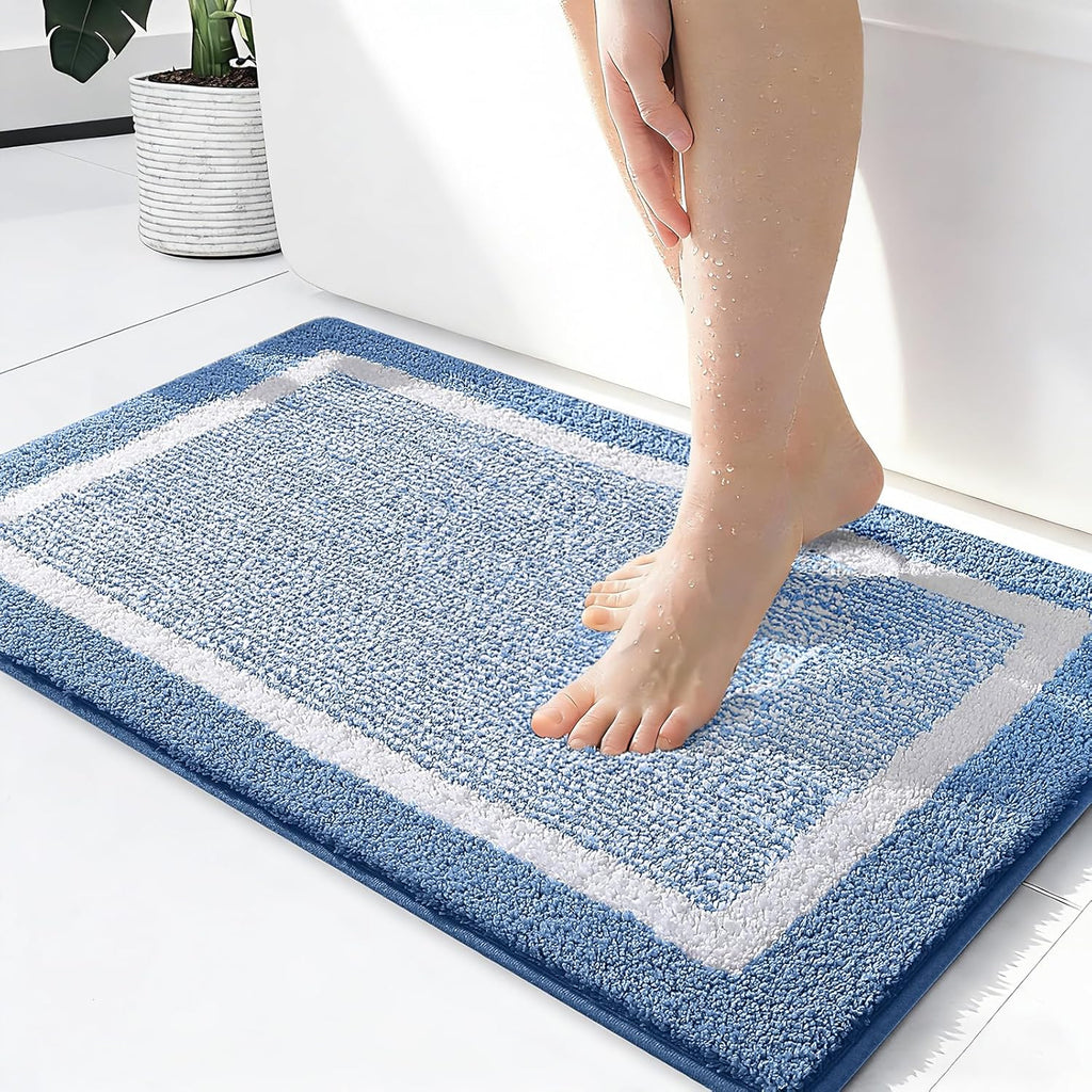 OLANLY Bathroom Rugs - Extra Soft Microfiber Bath Mat | Non-Slip, Machine Washable, Quick Dry (24x16, Blue)