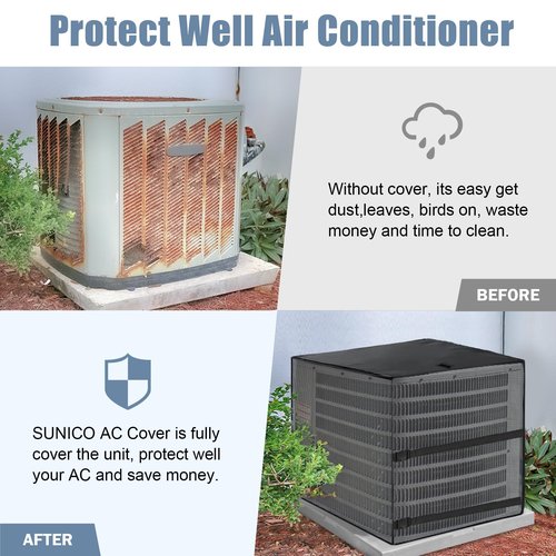 Air Conditioner Covers for Outside, Breathable Full Mesh With Waterproof Top Air Conditioner Cover for All Seasons, AC Unit Cover Protect from Cotttonwood Fluff, Leaves, Debris, 36x36x39 Inch-Black